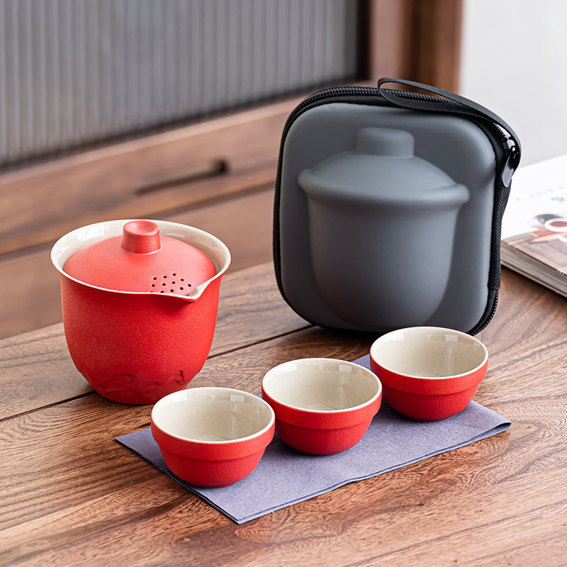 旅行整套功夫茶具快客杯一壶三杯四杯式盖碗户外节庆商务礼品