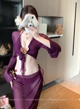 绝美纯欲高级感气质显白名媛风小胸性感聚拢度假长裙比基尼泳衣女