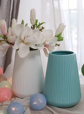 简约现代中温釉面条纹纯色陶瓷花瓶花器家居工艺品装饰摆件