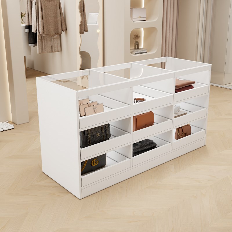 服装店中岛柜流水台饰品店展示柜收银柜台女装店抽屉收银台带玻璃