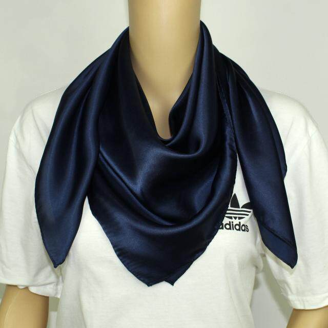 真丝缎面素绉缎男女款 经典纯D色藏青长巾/方巾丝巾围巾披肩