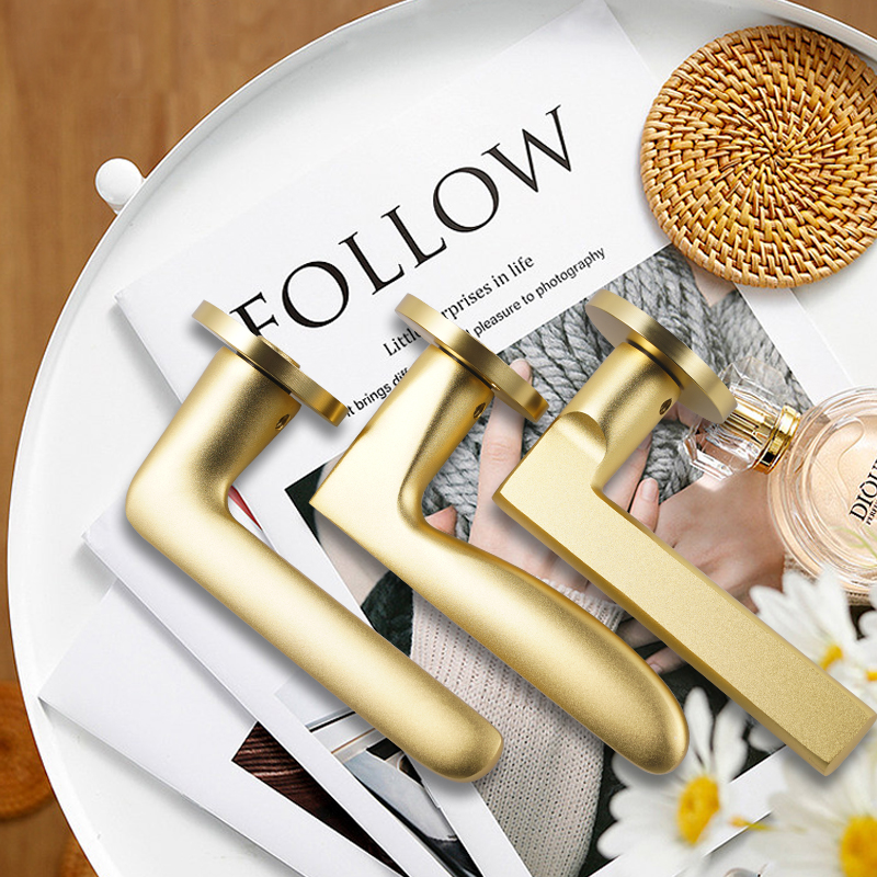 拉丝金色室内房门锁家用房间卧室木门把手锁具通用S型两件式磁吸