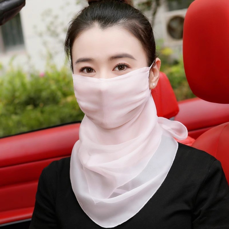 100桑蚕丝口罩防晒面纱薄款遮B脸围巾披肩女护颈一体夏季面罩透