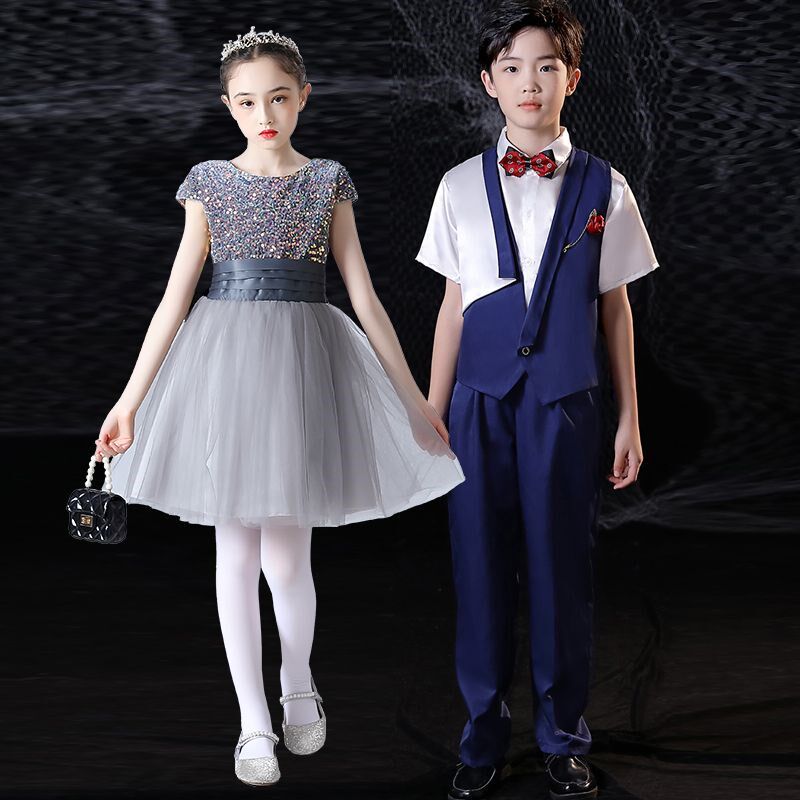 儿童合唱演出服中小学生纱裙钢琴比赛大合唱团礼服诗歌Y朗诵表演