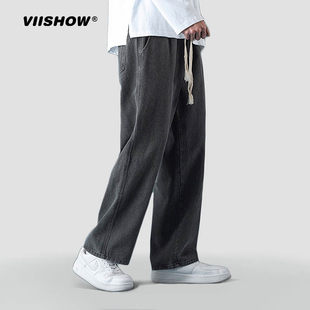 VIISHOW男装牛仔裤男士2024秋冬潮牌ins百搭直筒宽松阔腿长裤子
