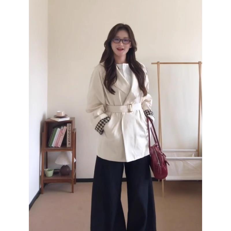 米白色风衣外套女小个子2025新款初秋设计感超好看英伦风短款大衣