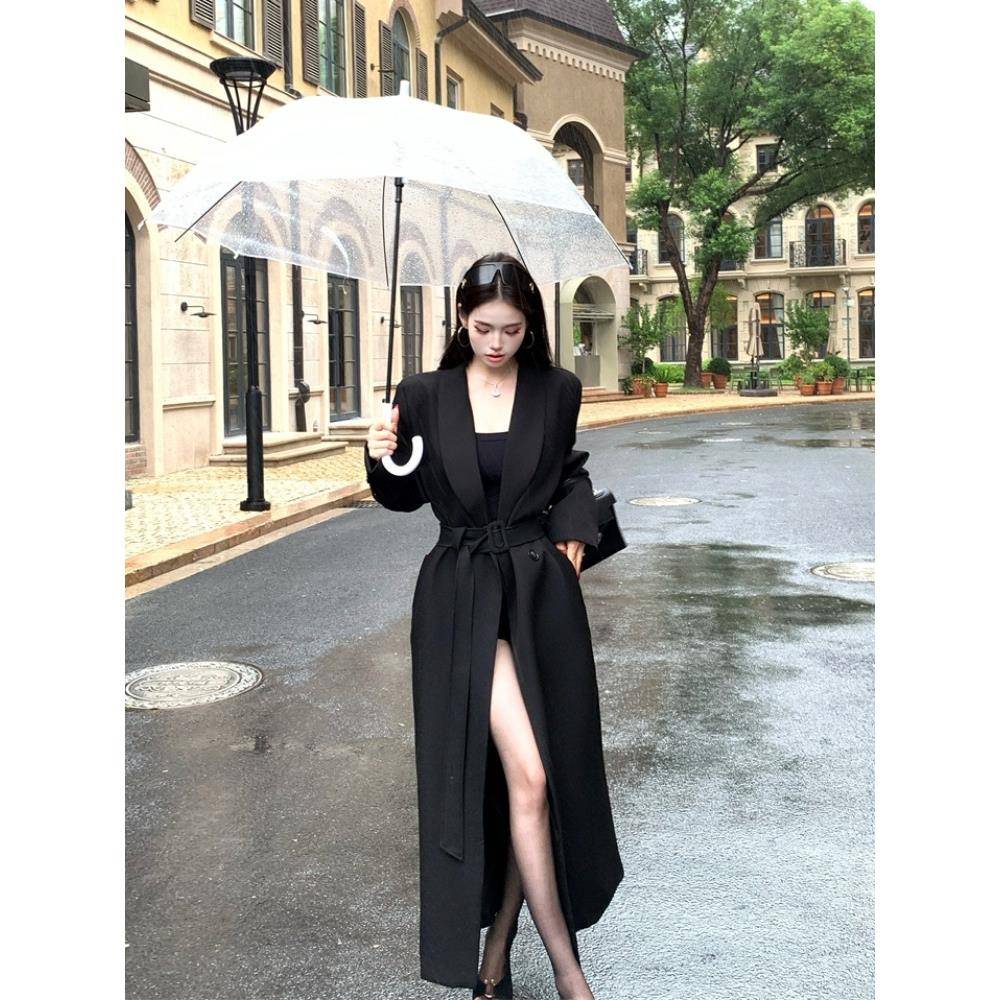 高级感黑色气质风衣外套女秋季新款御姐显瘦收腰长款休闲过膝大衣