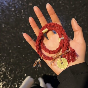 山鬼花钱手链藏式民族风古风手工编织新年手绳国风手饰