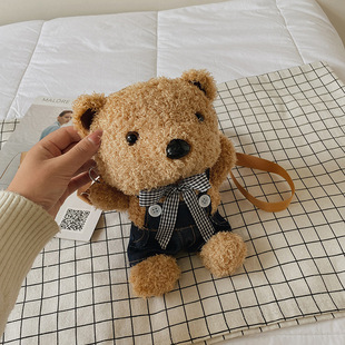 休闲网红少女单肩 潮韩版 可爱小熊毛绒手机包女2021秋季 新款