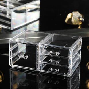 网红塑料面化品收纳盒首饰盒透明压妆克物力抽屉式桌口红置架
