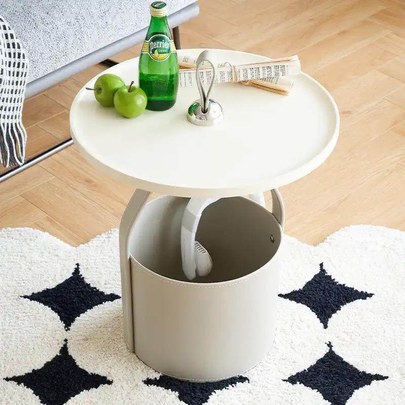 沙发边几圆形极简小户型客厅岩板马鞍皮茶几卧室床头网红小圆桌子