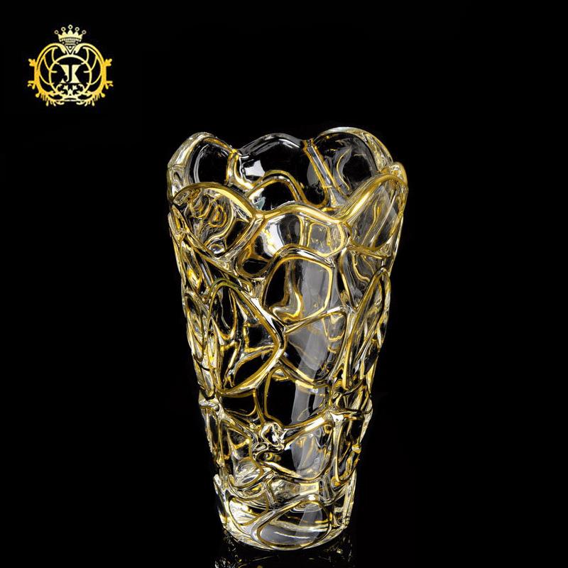 欧式创意现代客厅鲜花装饰摆件描金水晶家用玻璃插花水培透明花瓶