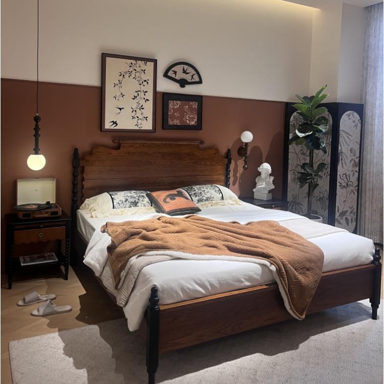 尚好居法式复古床中古床1.8米美式双人主卧床全实木红橡木家具