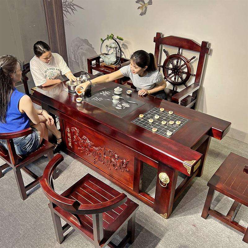 老船木茶桌椅组合客厅中式实木家用茶几一体办公室高级泡茶台原木