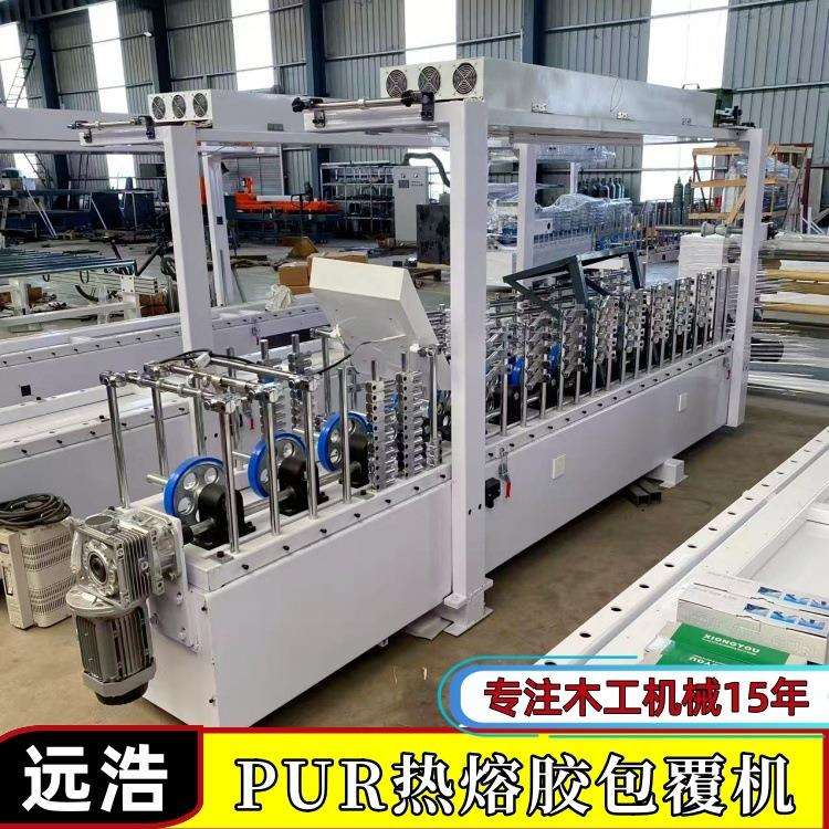 弧面百叶板门套线条底上复合PE保护膜覆膜机自动断开PVC膜包覆机