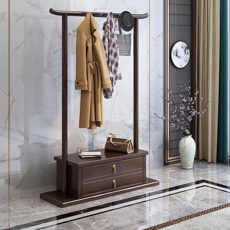 新中式实木挂衣架落地卧室玄关衣帽架房间木质轻奢衣架家用组装