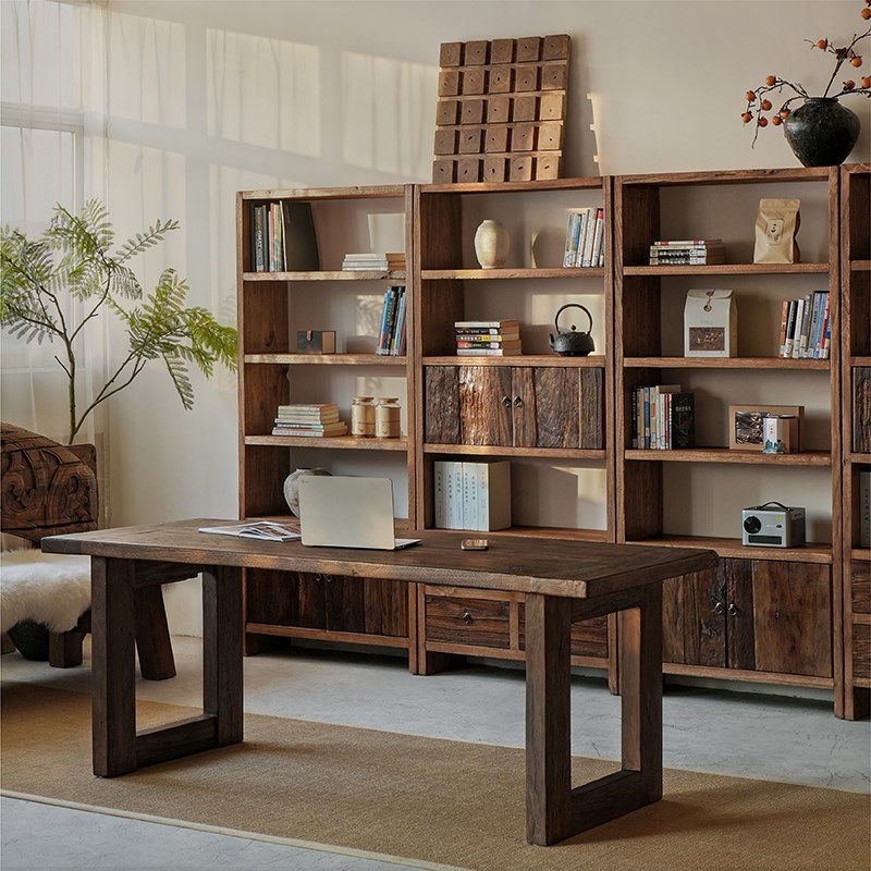 实木博古架展示柜侘寂风茶室置物收纳柜多宝阁茶杯架老木简约书架