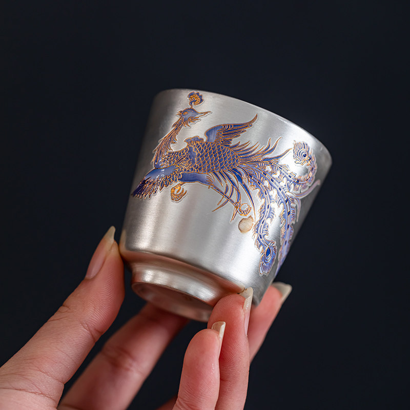 凤鸾主人杯鎏银茶杯荏仟堂汝窑陶瓷个人茶杯功夫茶具银杯子泡茶杯