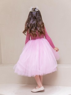 女童秋冬装新款毛衣裙加厚紫色洋气蓬蓬网纱连衣裙纯棉针织公主裙