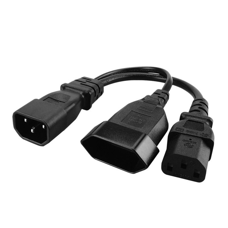 品字一拖二电源线C14插头转C13品字尾母座欧规欧标插座转换电源线