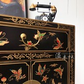 新中式 床头柜储物床边迷你小柜子彩绘复古典置物角柜主卧室收纳柜