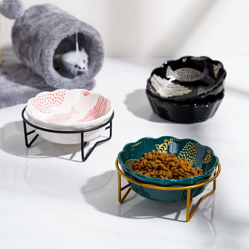 猫碗陶瓷双碗猫咪碗狗狗水碗宠物保护颈椎猫粮碗猫食盆易洗防打翻