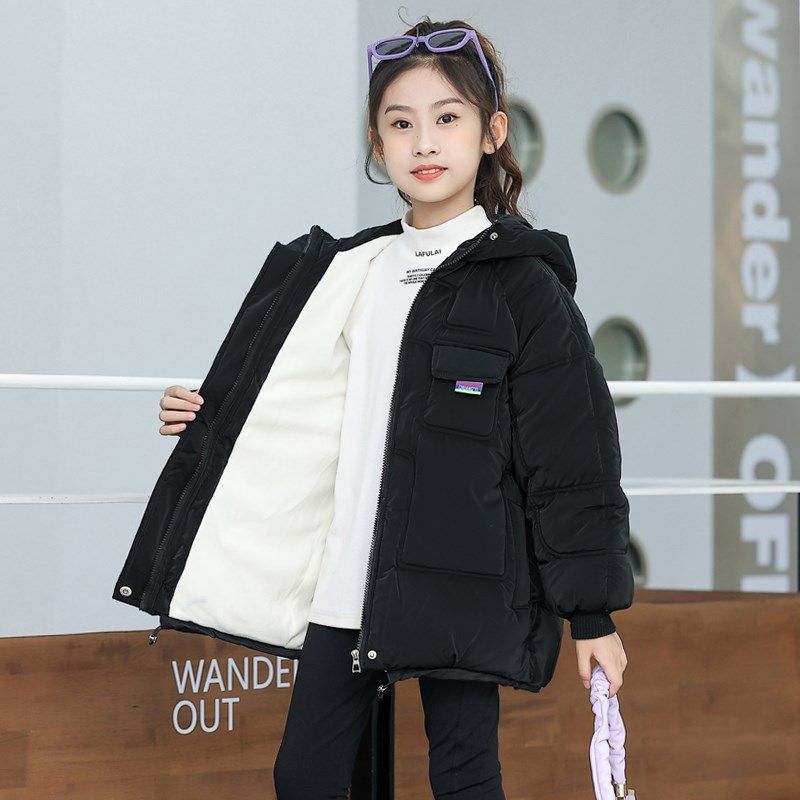 女童羽绒棉服冬季2023新款大童女孩免洗棉衣加绒加厚儿童冬装外套