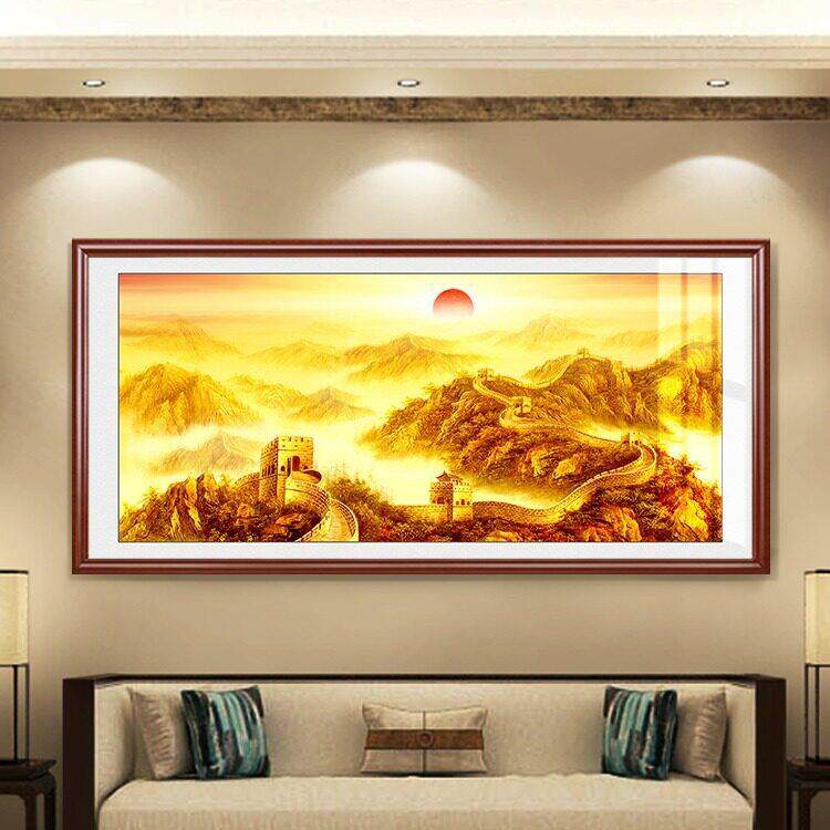 中堂画客厅挂画金色万里长城山水画靠山金山岭背景墙公室装饰画