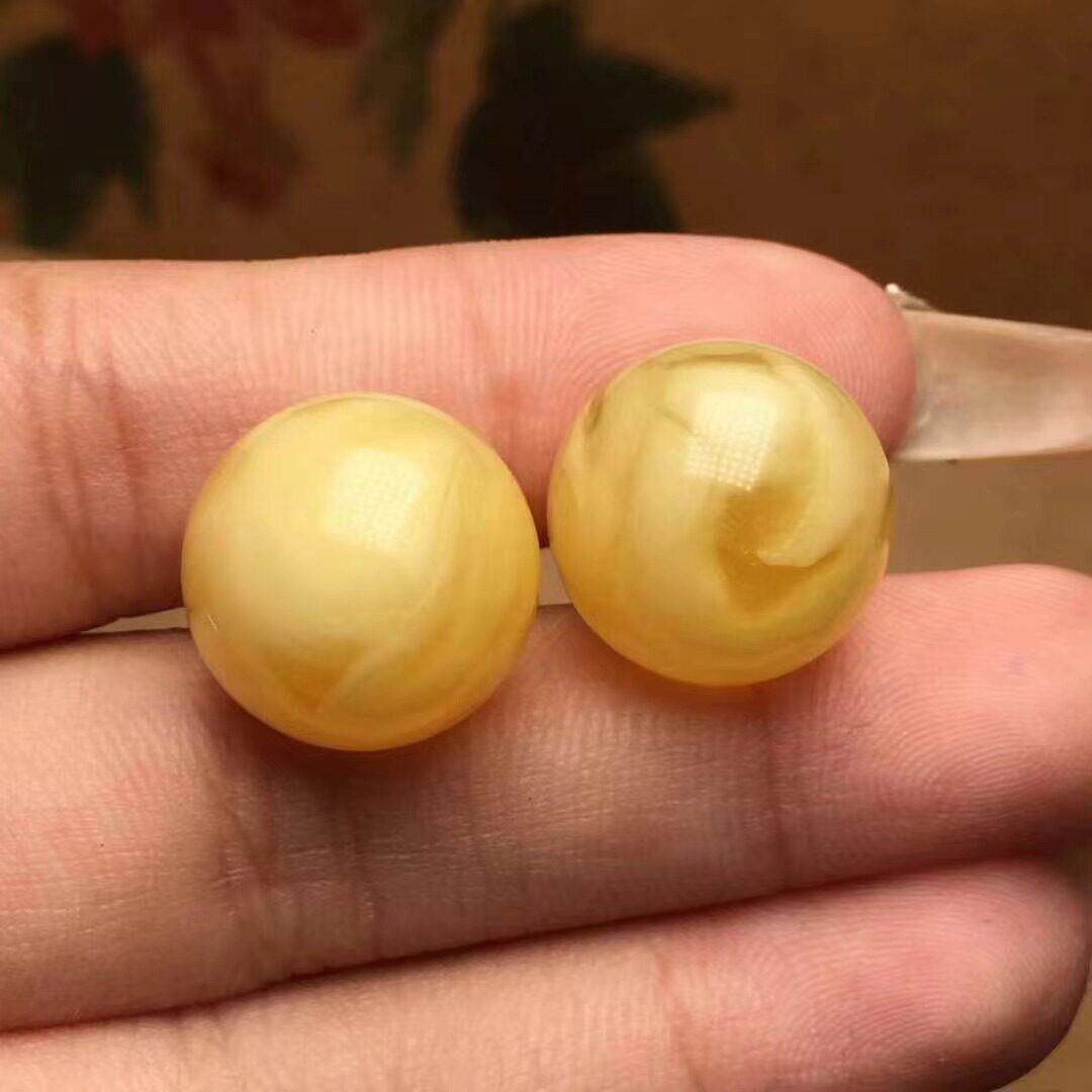 天然蜜蜡圆珠珠吊坠金白鸡油黄蜡质浓郁纹路清晰项链项饰配饰
