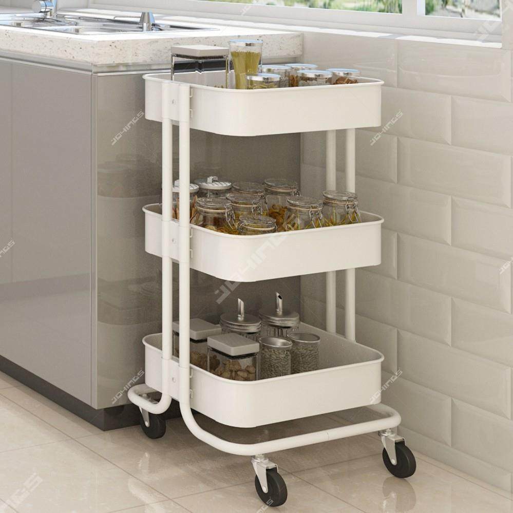 新款铁盘置物架浴室小推车可移动简易厨房整理架子客厅收纳手推车