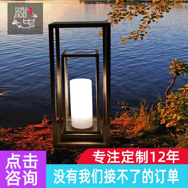 落地不锈钢电镀香槟金色草坪灯 亚克力玻璃水池边造型别墅柱头灯