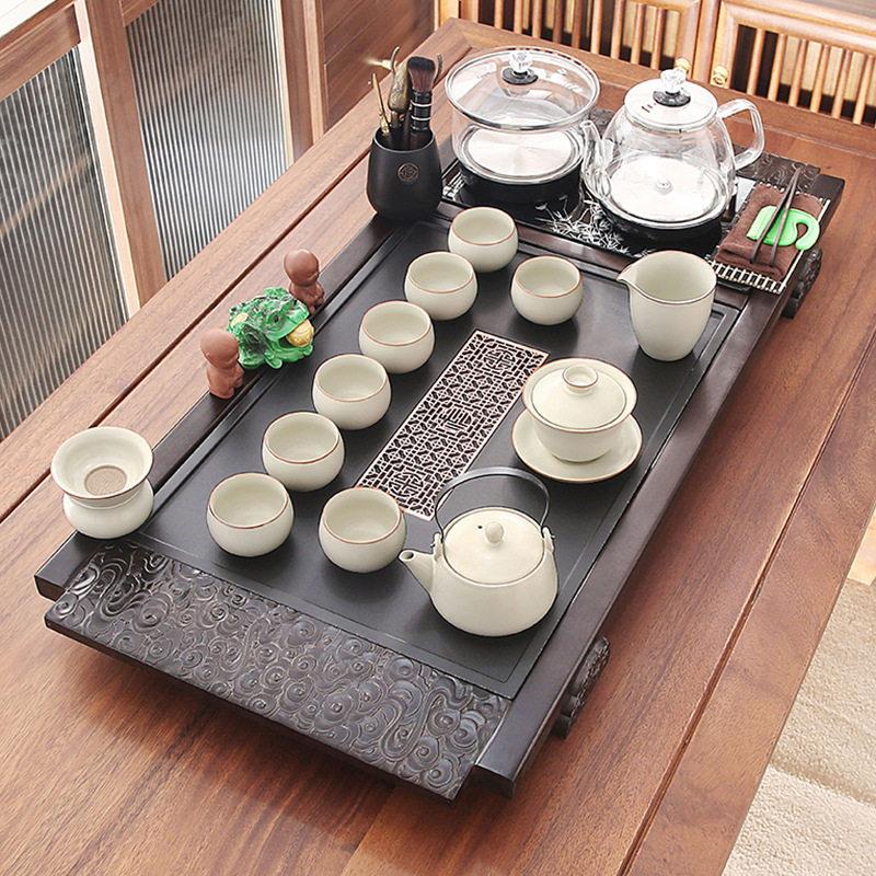 整套紫砂茶具套装全自动烧水壶一体茶盘家用客厅汝窑泡茶功夫茶台