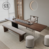 茶台茶室办公室茶几原木大板泡茶桌 嵌入式 新中式 实木茶桌2023新款