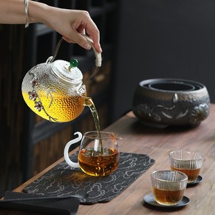 梅花锤纹煮茶壶家用电陶炉烧水壶煮茶器玻璃提梁壶过滤花茶壶 日式