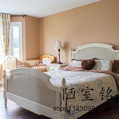 美式实木双人床欧式新古典编藤1.5/1.8米实木床简约法式藤床
