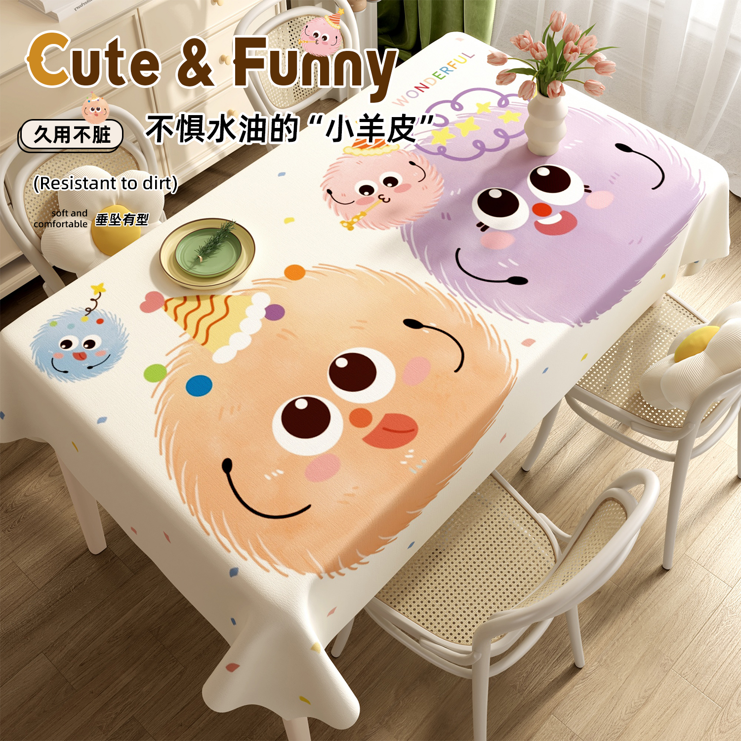 多巴胺餐桌布防水防油免洗隔热防烫长方形桌布轻奢高级感茶几台布