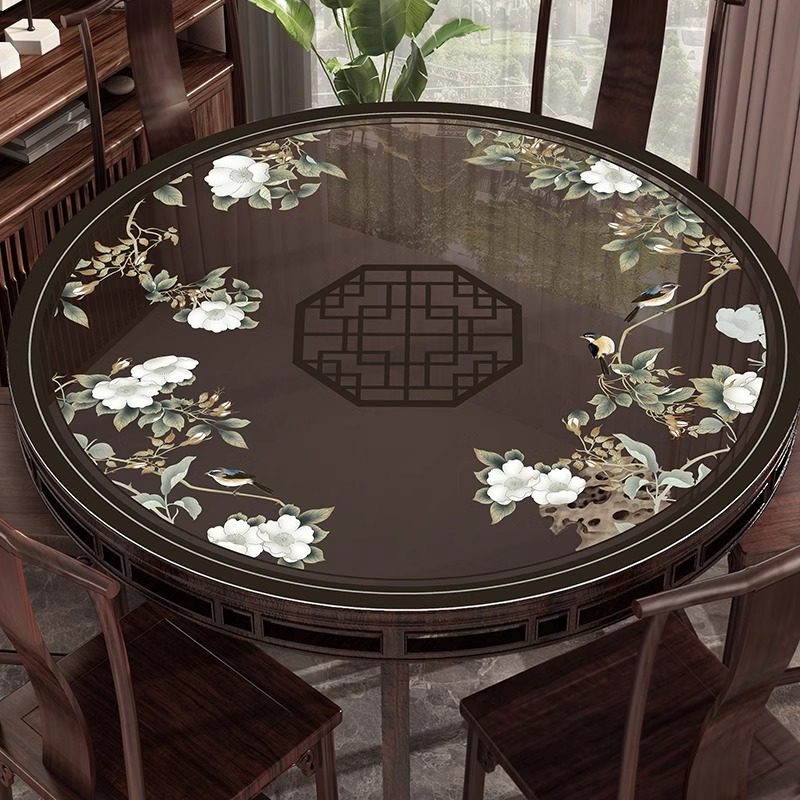新中式圆桌垫防水防油防烫圆形餐桌垫免洗软玻璃透明pvc家用台布,居家布艺,桌布,淘宝优惠券,粉丝福利购,淘宝优惠卷