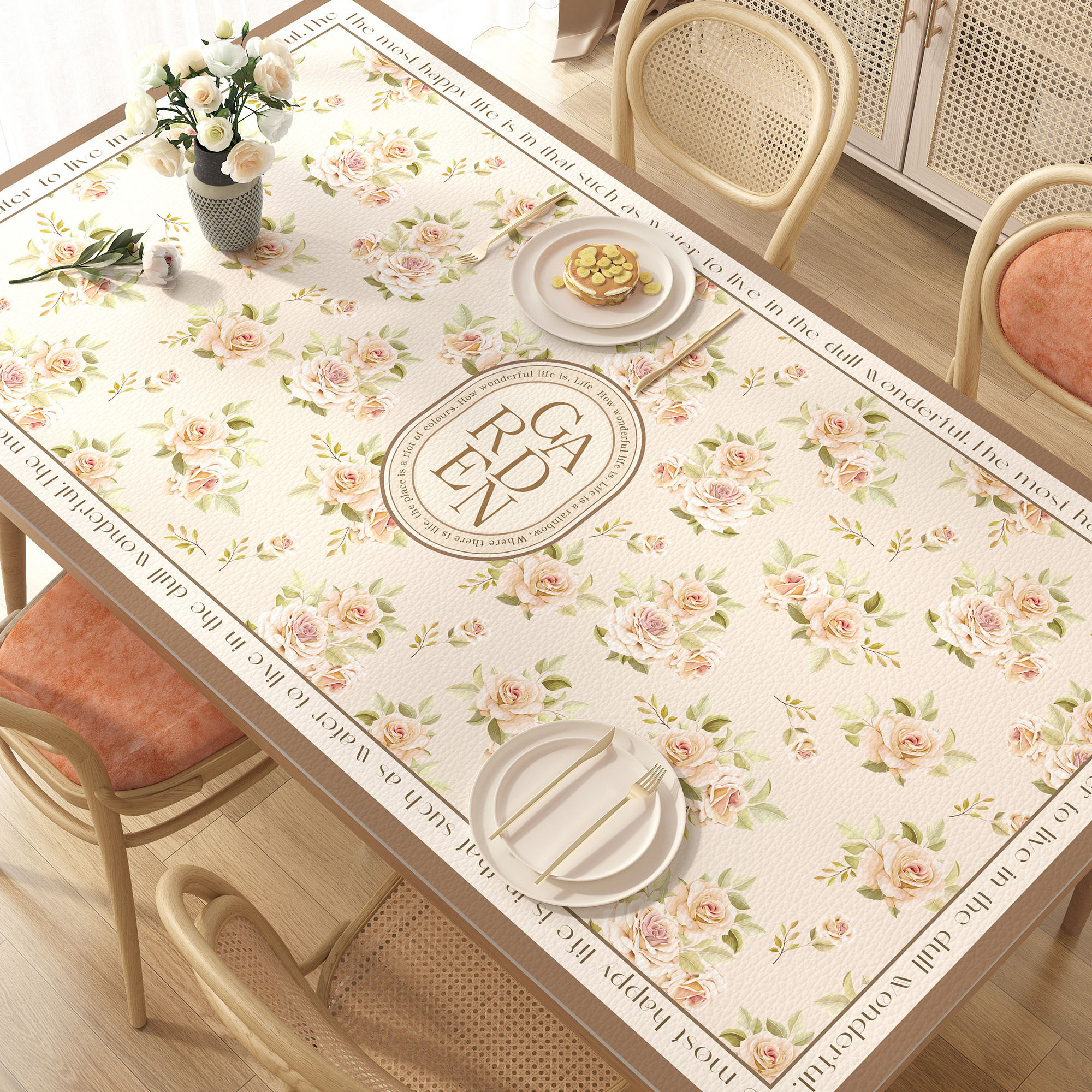 美式餐桌垫防油防水防烫免洗长方形桌布轻奢高级感皮革家用桌面垫