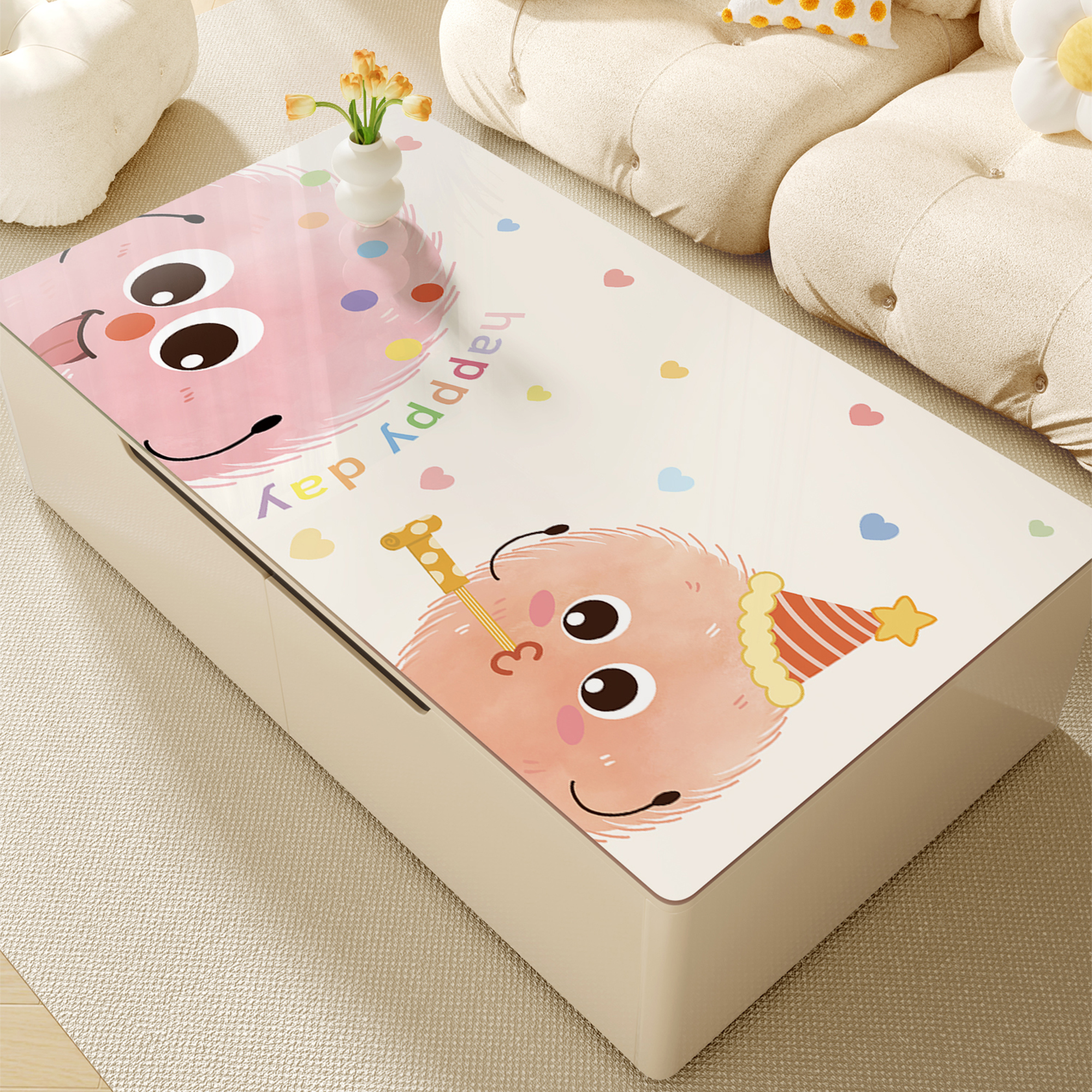 软玻璃茶几桌垫卡通餐桌布防水防油免洗高级感多巴胺茶几保护垫