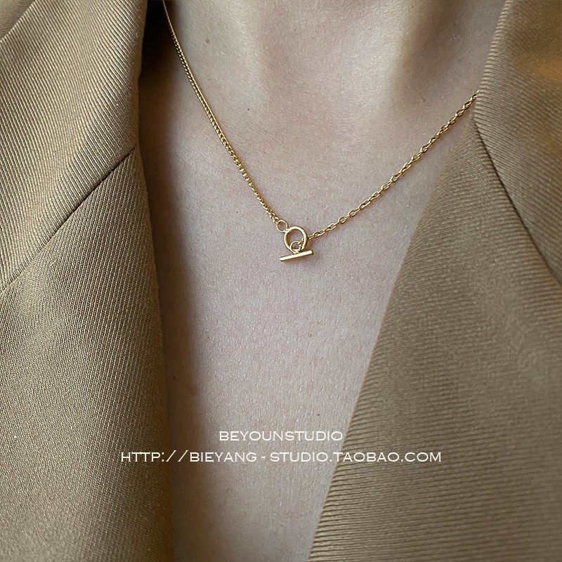 别样E385韩风极简设计气质金色OT扣G锁骨链素链条小巧精致时髦项,饰品/流行首饰/时尚饰品新,项链,淘宝优惠券,粉丝福利购,淘宝优惠卷