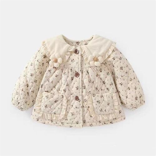 女童棉服外套冬装2024新款洋气翠D花儿童加绒夹棉棉衣宝宝棉袄冬