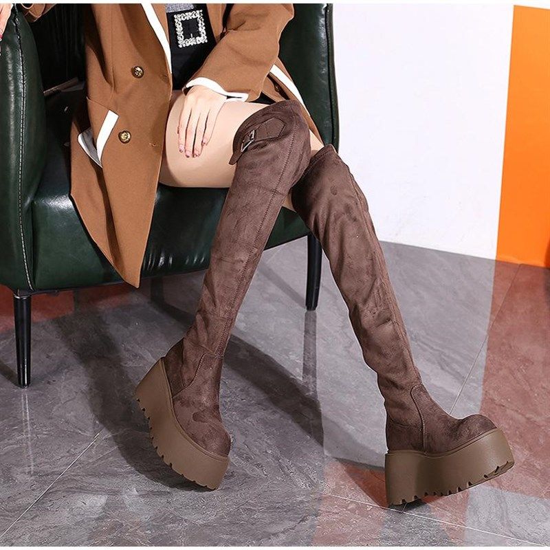 8cm过膝长靴女厚底防水台气质高跟靴子2024秋冬U季新款弹力瘦瘦靴,女鞋,骑士靴,淘宝优惠券,粉丝福利购,淘宝优惠卷