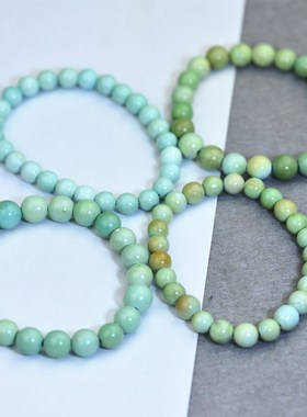 原矿天然绿松石 手链手串 高瓷原石无优化圆珠文玩饰品男女款保真