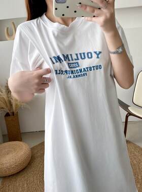 孕妇装哺乳T恤夏装连衣裙v中长款夏季哺乳上衣辣妈产后外穿喂奶衣