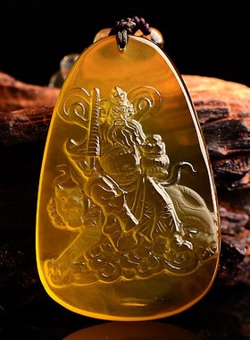 天然黄水晶武财神赵公明吊坠财神鹤岁项链玄坛真君礼物饰品男女士