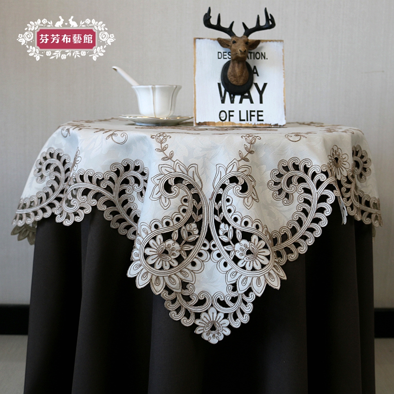 餐桌布艺欧式台布茶几巾田园刺绣花冰箱洗衣机盖布圆桌布多用盖巾
