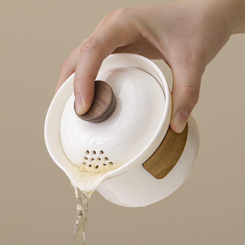 羊脂玉白瓷盖碗茶杯单个高档便携式防烫家用功夫S茶具泡茶器手抓