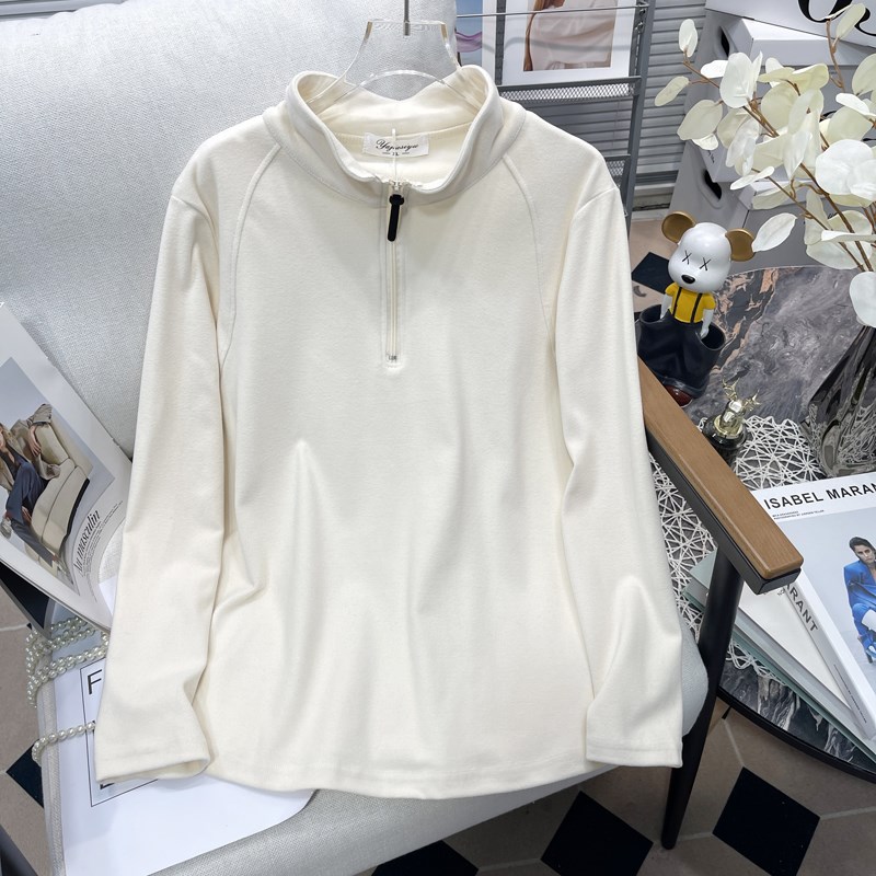 胡子叔大码半拉链磨毛卫衣打底衫女秋冬加厚内搭胖mm半高领上衣潮