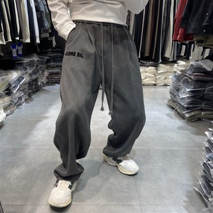 新款 百搭松紧腰抽绳直筒卫裤 韩版 男时尚 宽松加绒休闲裤 2024a冬季