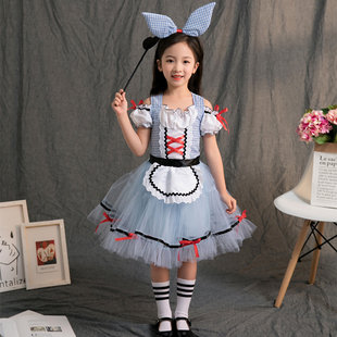 万圣节儿童服装女童爱丽丝梦游仙境演出服公主蓬蓬裙cos表演服饰
